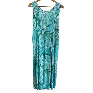 Vintage Jams World Tropical Midi Dress Sz XS Blue Sleeveless Oversized Beachy